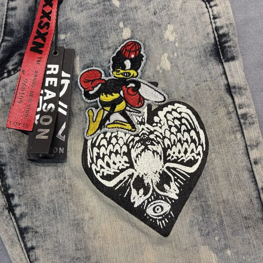 NEW Reason Brand Jeans Mens Size 30 Slim Graphic Painted Comic‎ Artstyle